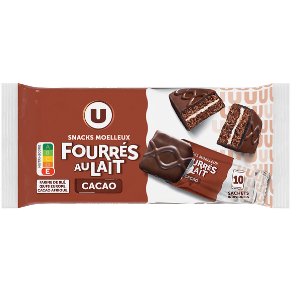 U Gâteau Moelleux cacao fourrés au lait 390g