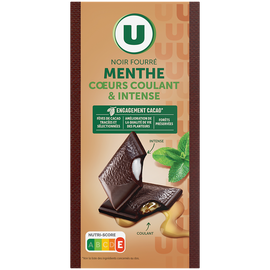 U Chocolat noir fourré bi texture menthe  Tablette de 130g