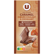 U Chocolat au lait fourré caramel double texture Tablette de 130g