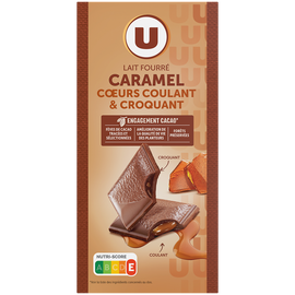 U Chocolat au lait fourré caramel double texture  Tablette de 130g