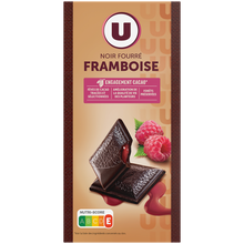 U Chocolat noir fourré et pépites à la framboise Tablette de 130g