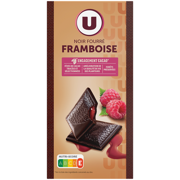 U Chocolat noir fourré et pépites à la framboise Tablette de 130g