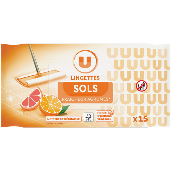 U Lingettes pour les sols fraîcheur agrumes x15