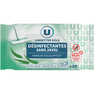U Lingettes imprégnées multi-surfaces désinfectantes sans javel fraîcheur eucalyptus  x20