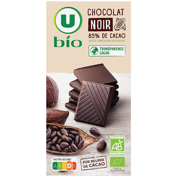 U BIO Chocolat noir 85% tablette de 100g