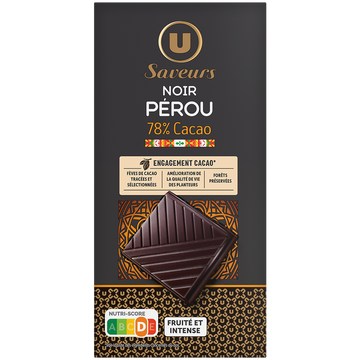 U SAVEURS Chocolat noir 78% cacao Pérou, tablette 100g
