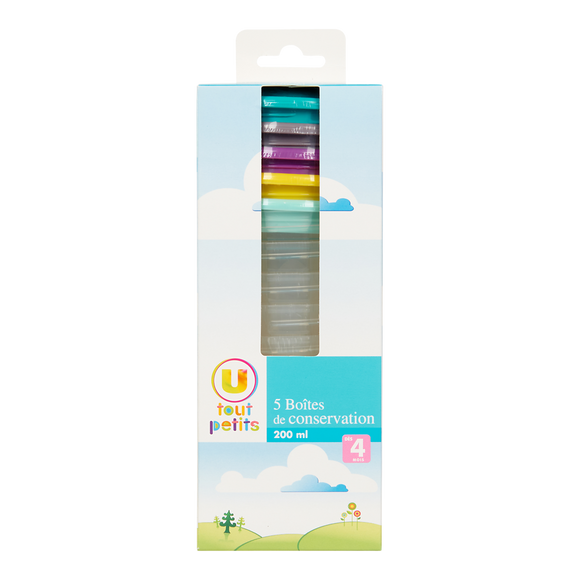 U TOUT PETITS Lot de 5 boîtes de conservation 200 ml
