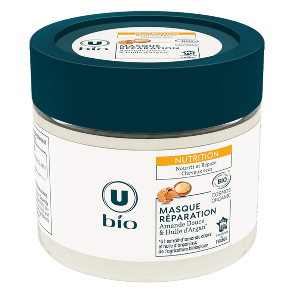 U BIO Masque capillaire Réparation Cheveux secs, amande douce et huile d'argan - 300ml