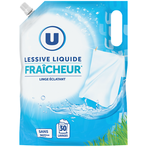 U Lessive liquide éco-recharge fraicheur 30 lavages 1,5 litres