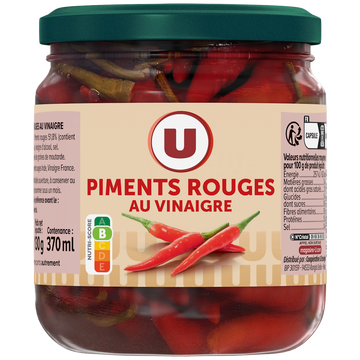 U Piments rouges au vinaigre bocal 27cl 130g