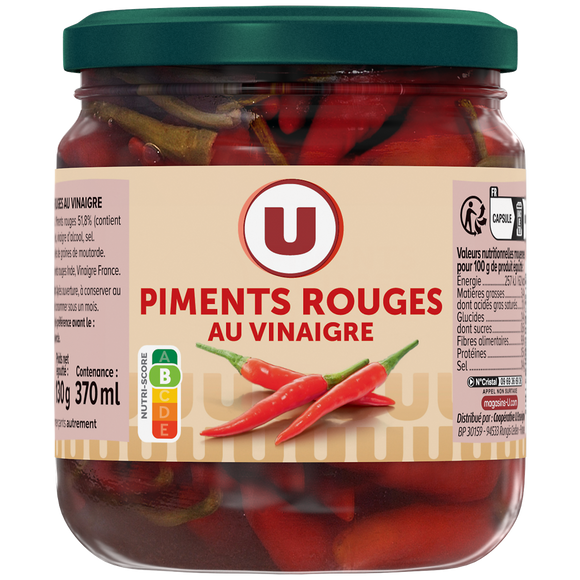 U Piments rouges au vinaigre bocal 27cl 130g