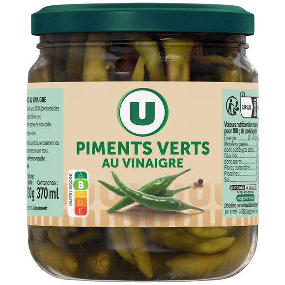 U Piments verts au vinaigre bocal 37cl 130g