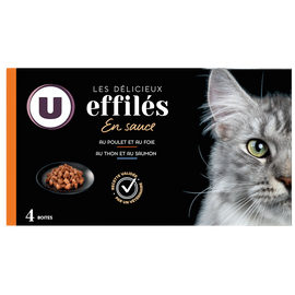 U Sachets fraîcheur pour chat Les délicieux effilés en sauce viandes etpoissons - 4x85g