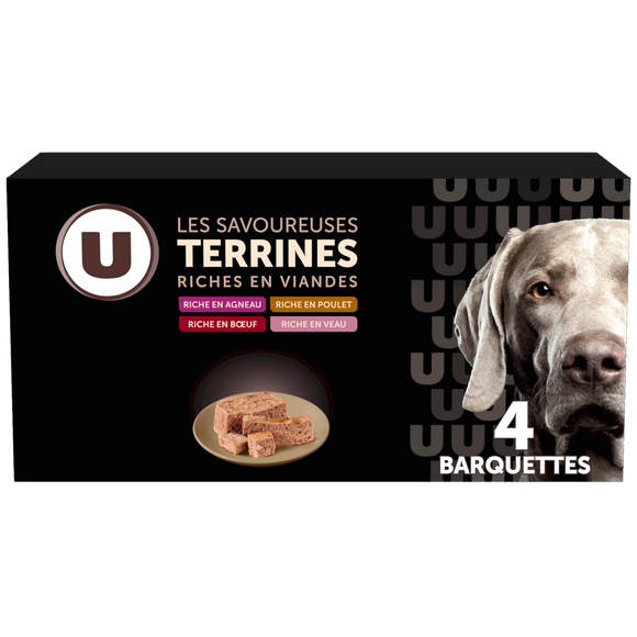 U Aliment pour chien Les savoureuses terrines riche en viandes 4x150g