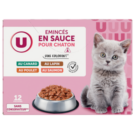 U Sachets fraicheur pour chaton Emincé en sauce viandes et poissons 12x85g