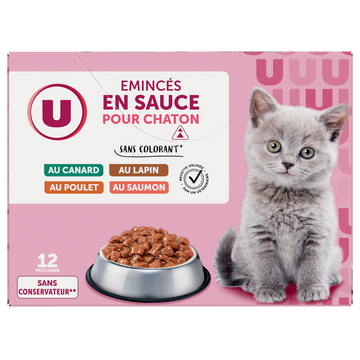 U Sachets fraicheur pour chaton Emincé en sauce viandes et poissons 12x85g