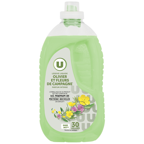 U Lessive liquide parfum olivier & fleurs de campagne 30 lavages 1,5L