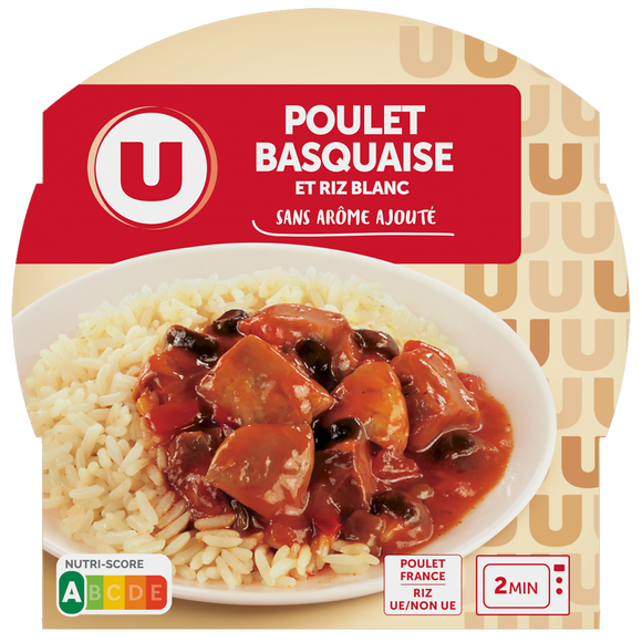U Plat cuisiné Poulet basquaise et riz blanc micro-ondable 300g