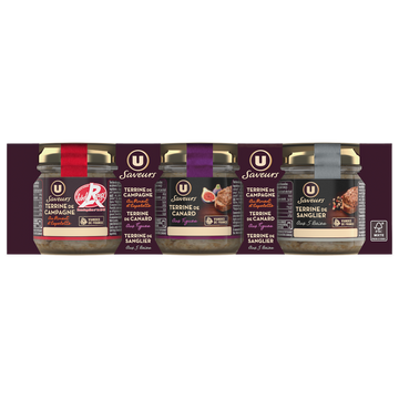 U SAVEURS Terrine de campagne, de canard et de sanglier - 3 terrines de 90g