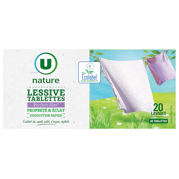 U NATURE Lessive en doses - Lilas - 20 lavages - 1 kg