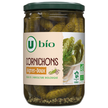 U BIO Cornichons bio aigre doux - Bocal 360g