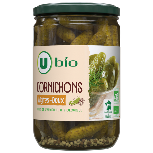 U BIO Cornichons bio aigre doux - Bocal 360g