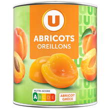 U Oreillons d'abricots au sirop léger U, boîte 4/4 470g