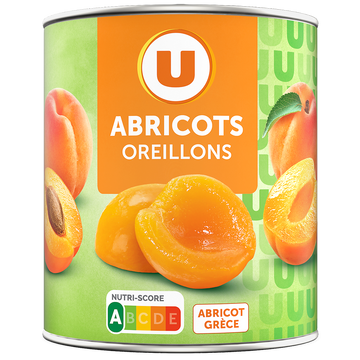 U Oreillons d'abricots au sirop léger U, boîte 4/4 470g