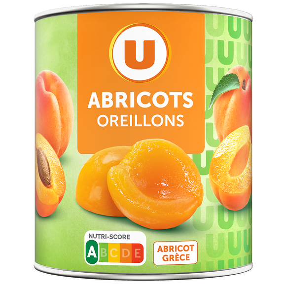 U Oreillons d'abricots au sirop léger U, boîte 4/4 470g