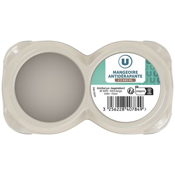 U Mangeoire double antidérapante pour chien 2x645ml 237g