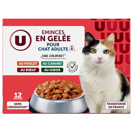 U Sachets fraicheur pour chat Emincés en gelée viandes 12x100g