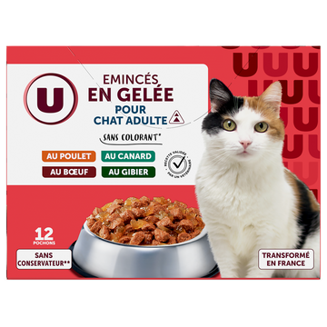 U Sachets fraicheur pour chat Emincés en gelée viandes 12x100g