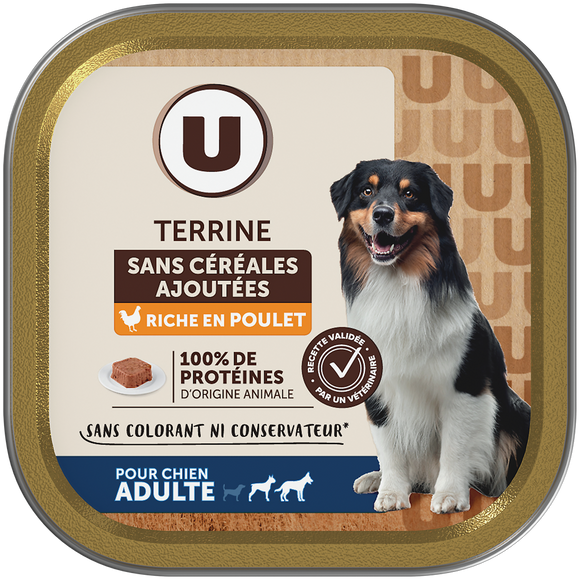 U Aliment pour chien Terrine sans céréales riche en poulet 150G