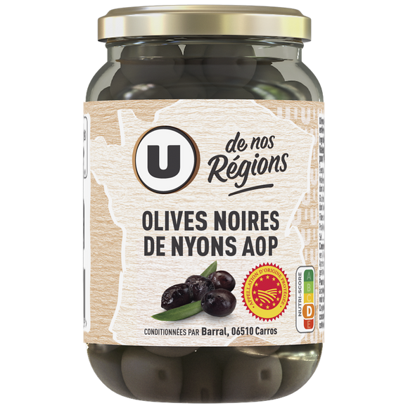 U DE NOS REGIONS Olives noires de Nyons aop pasteurisées bocal 230g