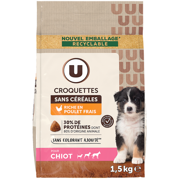 U Croquettes sans céréales riche en poulet frais pour chiot 1,5kg