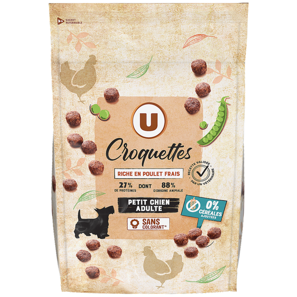 U Croquettes sans céréales riche en poulet frais petit chien 1,5kg