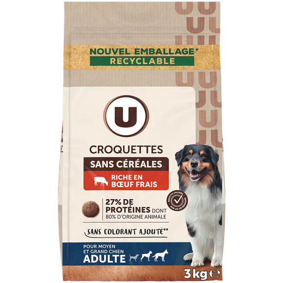 U Croquettes sans céréales riche en boeuf frais pour chien U 3kg