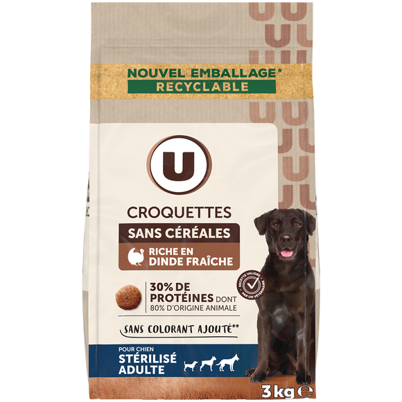 U Croquettes sans céréales riche en dinde fraiche pour chien stérile 3kg