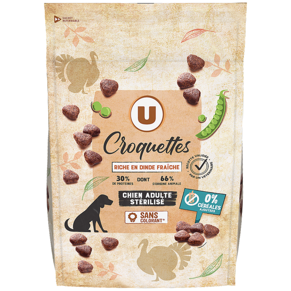U Croquettes sans céréales riche en dinde fraiche pour chien stérile 3kg