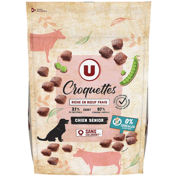 U Croquettes pour chien senior sans céréales riche en boeuf frais  3kg