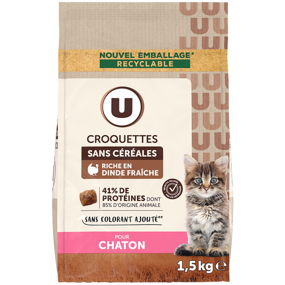U Croquettes sans céréales riches en dinde pour chaton 1,5kg