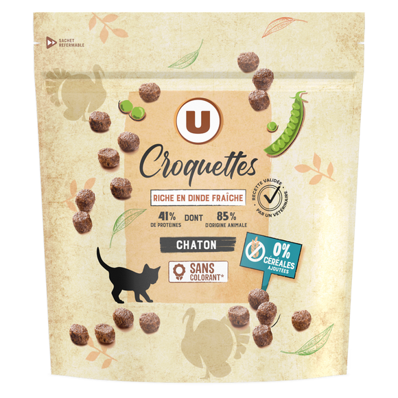 U Croquettes sans céréales riche en dinde fraîche pour chaton  450g