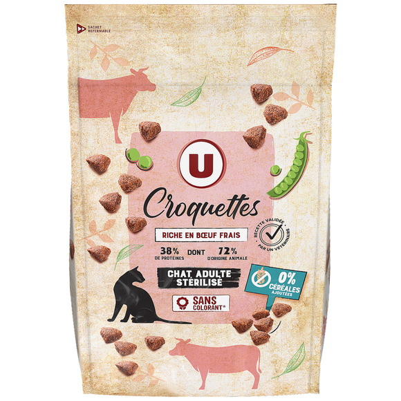 U Croquettes sans céréales.riche en boeuf frais pour chat adulte stérilisé  1,5kg