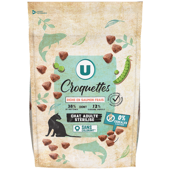 U Croquettes sans céréales riche en saumon frais pour chat adulte stérilisé  1,5kg