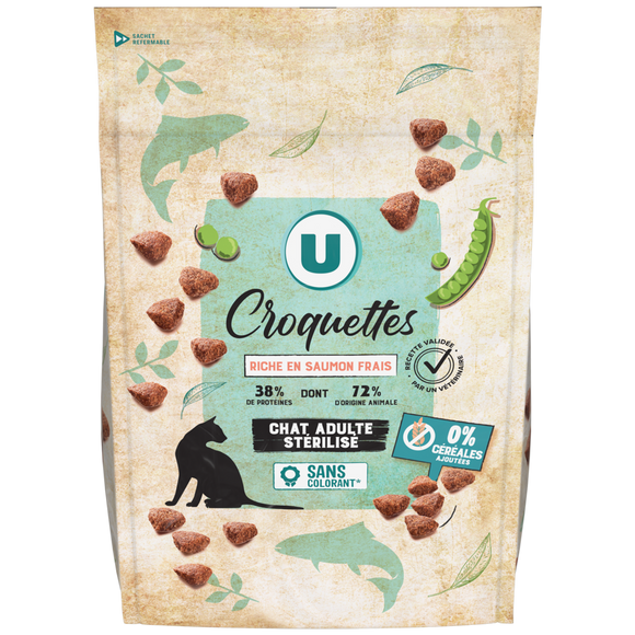 U Croquettes sans céréales riche en saumon frais pour chat adulte stérilisé  3kg