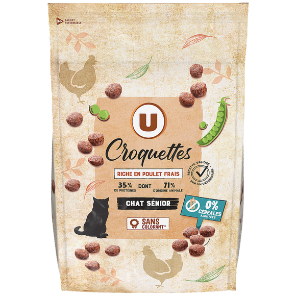 U Croquettes sans céréales riches en poulet frais pour chat sénior  1,5kg