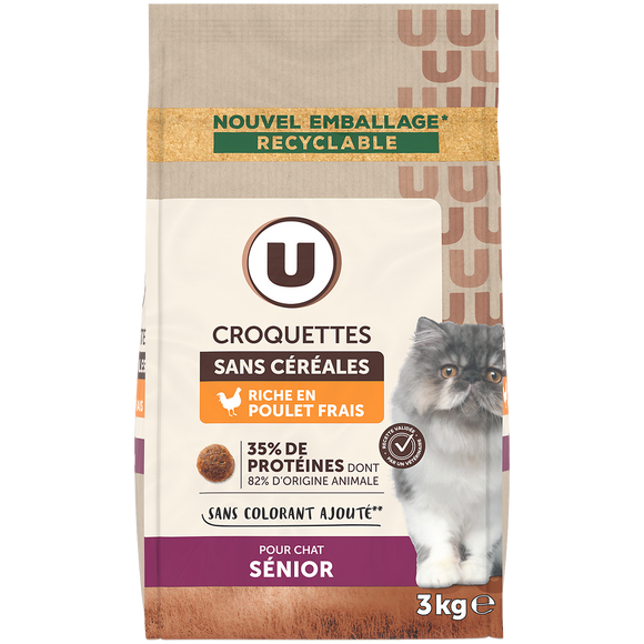 U Croquettes pour chat senior, sans céréales, riches en poulet 3kg