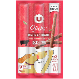 U Friandises Sticks pour chien riches en boeuf x3 33g