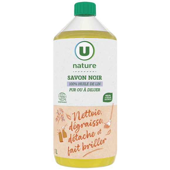 U NATURE Savon noir à l'huile de lin flacon 1L