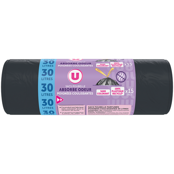 U Sac poubelle liens coulissants U Devor odeur lavande - 30L - x15